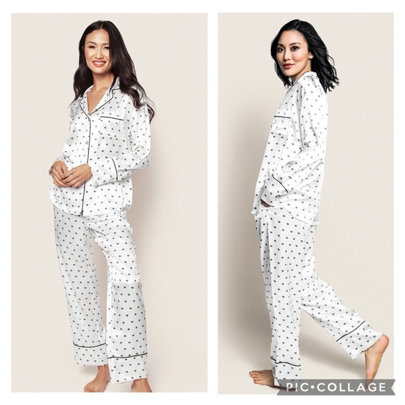 Petite Plume XS Silk Pajama Set in White Art Nouveau - Picture 1 of 9